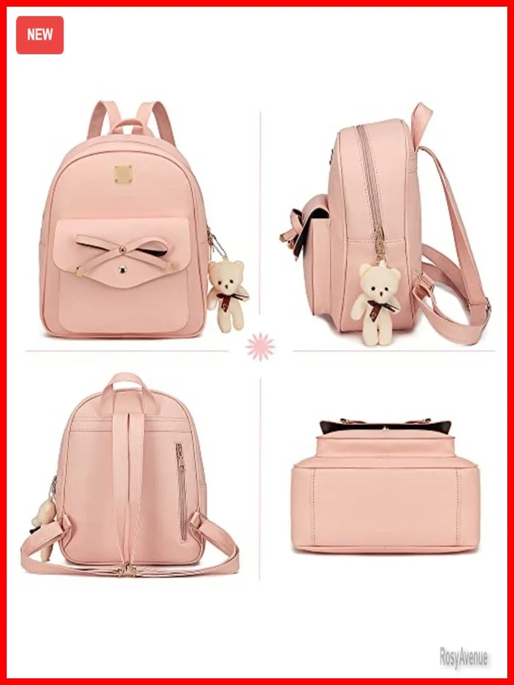 Faux Leather Bowknot Mini Backpack Purse Set with Shoulder Bag and Card Wallet